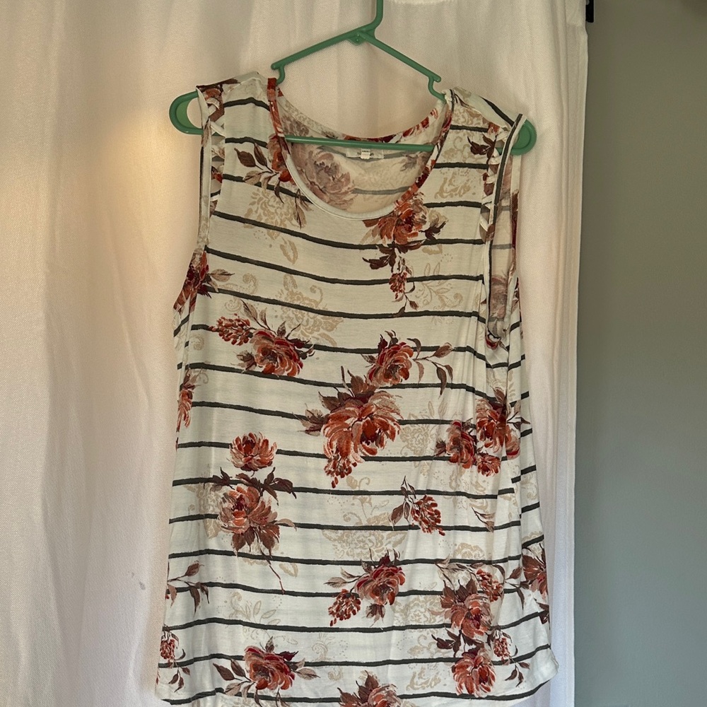 Maurices Floral and Stripe Tank Top - Cream and Brown